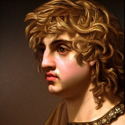 Image similar to A 17th century Baroque Painting of Alexander the Great, portrait of Alexander the Great, grainy, realistic, very realistic, hyperrealistic, highly detailed, very detailed, extremely detailed, very neat, very epic, very cool, detailed, trending on artstation