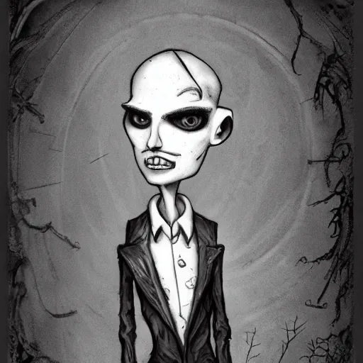 Image similar to michael karcz grunge drawing of lil peep. , in the style of corpse bride, loony toons style, horror themed, detailed, elegant, intricate, trending on artstation, 4k