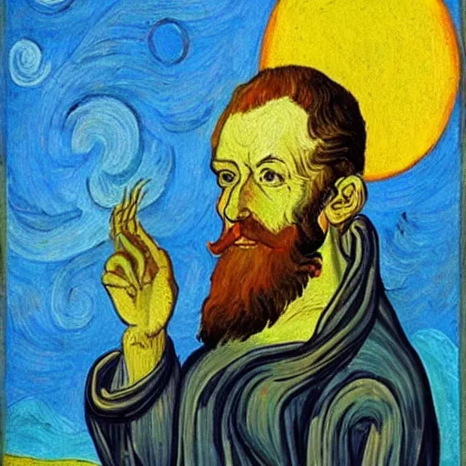 Image similar to God as a being of pure light in the style of van gohg