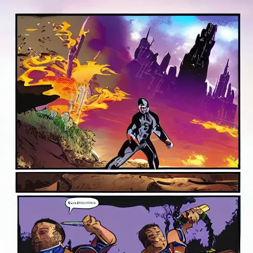 Prompt: big chungs killing thanos on twin towers with katana,graphic scenery,sunset