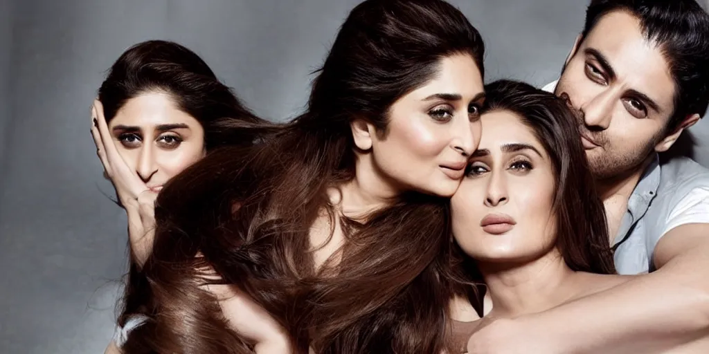 Image similar to kareena kapoor make threesome the bed, natural lighting, hyper detailed, photographic, cinematic lighting, studio quality.