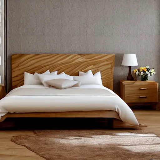 Prompt: a modern wood sculpted bed, detailed, realistic,