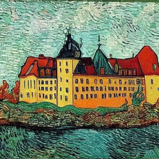 Prompt: Gripsholms castle in the style of van gogh