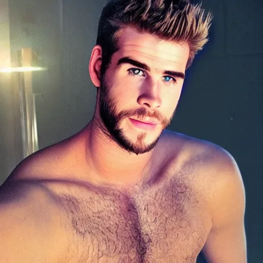 Image similar to “a realistic detailed photo of a guy who is an attractive humanoid who is half robot and half humanoid, who is a male android, Liam Hemsworth, shiny skin, posing like a statue, blank stare”