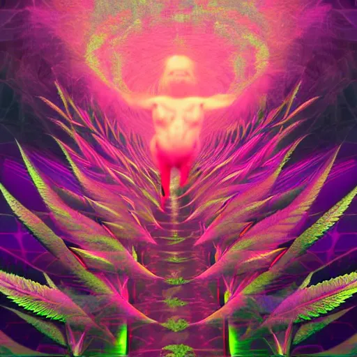 Image similar to cannabis hallucination of your own body crushing into a peaceful singularity, psychedelic, digital art, artstation