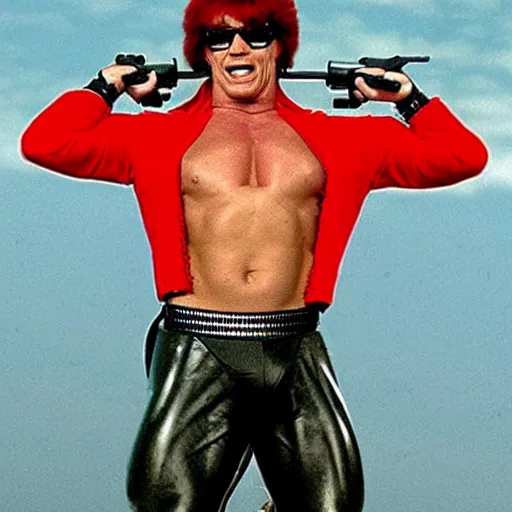 Image similar to arnold schwarzenegger as austin powers, movie still