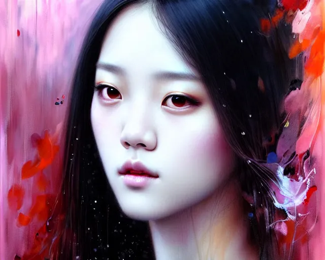 Image similar to jisoo from blackpink, portrait, highly detailed, deep focus, elegant, digital painting, smooth, sharp focus, illustration, ultra realistic, 8 k, art by karol bak and agnes cecile