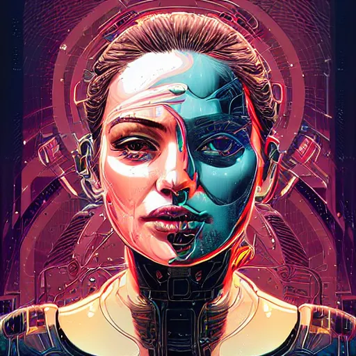 Image similar to a portrait of a female android, by Dan Mumford and Sandra Chevrier, 4k