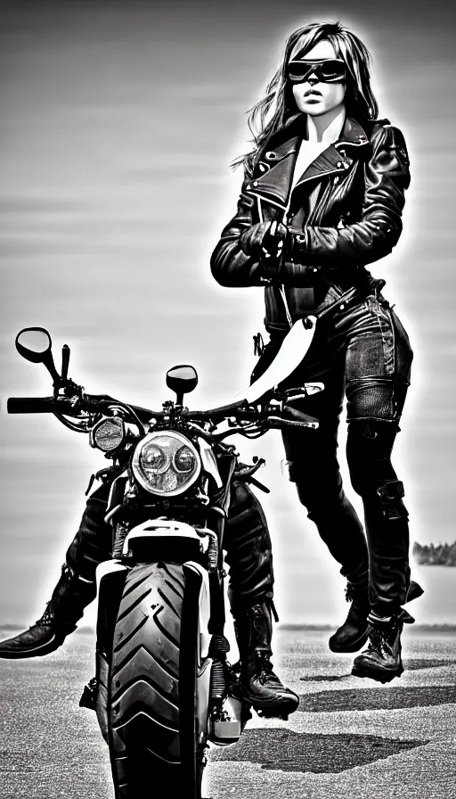 Prompt: biker girl by karl kopinski