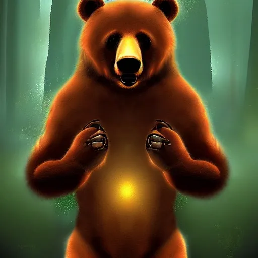 Prompt: fantasy digital art of a menacing bear with human hands.