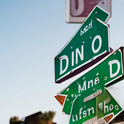 Prompt: the word dino on a street sign