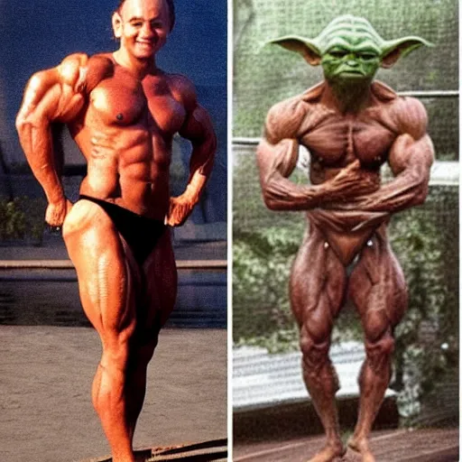 Prompt: yoda's before and after bodybuilding phots, highly detailed