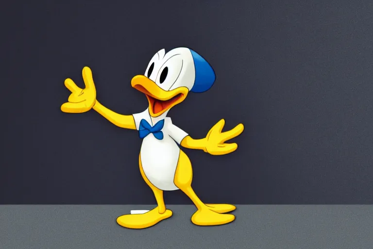 Image similar to donald duck in corner of dark room, smiling, horror