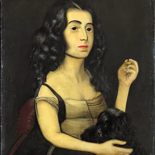 Image similar to a young woman holding a black dog