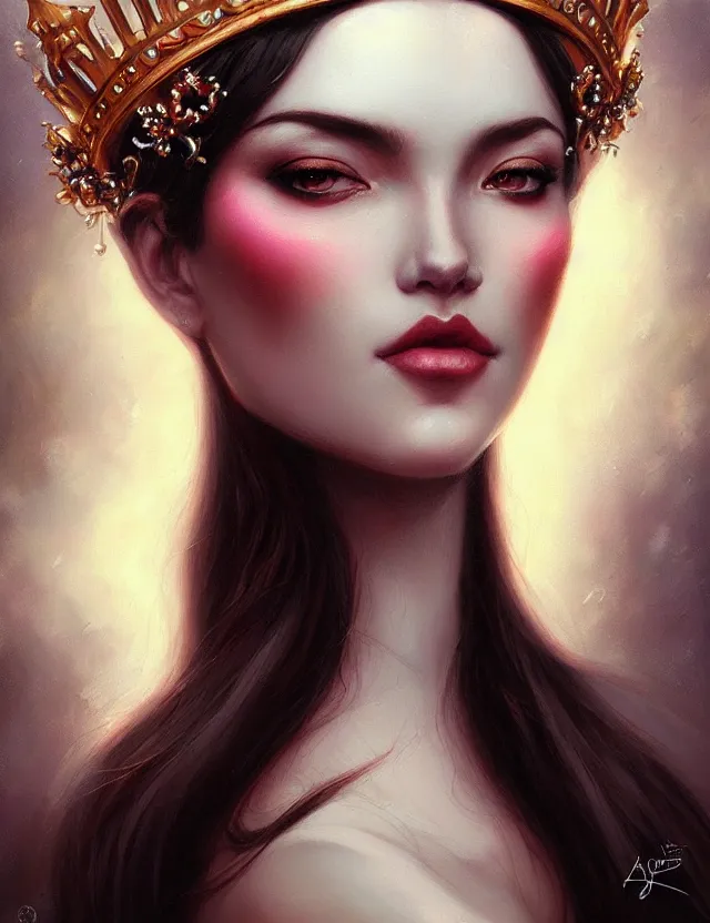 Prompt: blurred background. close-up portrait of a goddess in crown, by Artgerm and Afarin Sajedi and greg rutkowski