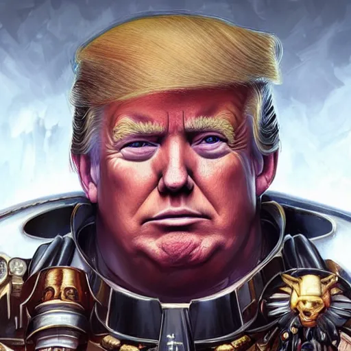 Prompt: Portrait of donald trump as the emperor of humanity from warhammer 40k made by stanly artgerm lau, wlop, rossdraws, james jean, andrei riabovitchev ,marc simonetti