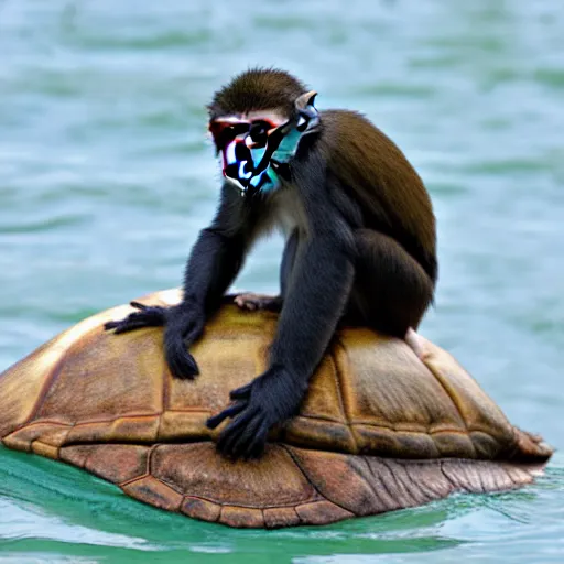 Image similar to a monkey sitting on the back of a turtle