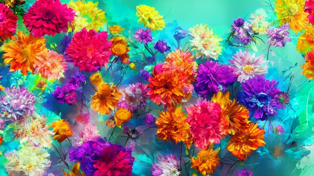 Prompt: stunning colorfull mixed media art, flowers,, art by cgsociety, 8 k, high resolution