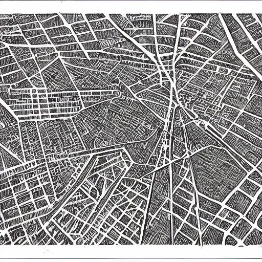 Image similar to a map of paris in kentaro miura's style, drawing