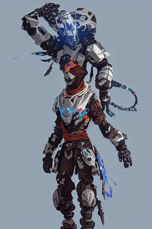 Image similar to combination suit armor aloy horizon forbidden west horizon zero dawn robot ninja mask helmet backpack tribal, aesthetic octane render, 8 k hd resolution, by ilya kuvshinov and cushart krentz and gilleard james radiating a glowing aura cgi rtx 2 0 2 2