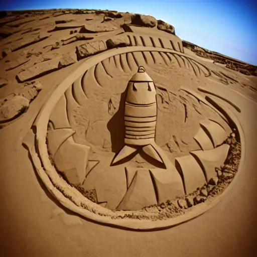 Prompt: sand sculpture of a rocketship