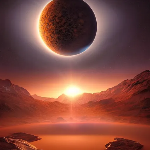 Prompt: amazing photo of a planet with three suns, digital art, by marc adamus, beautiful dramatic lighting