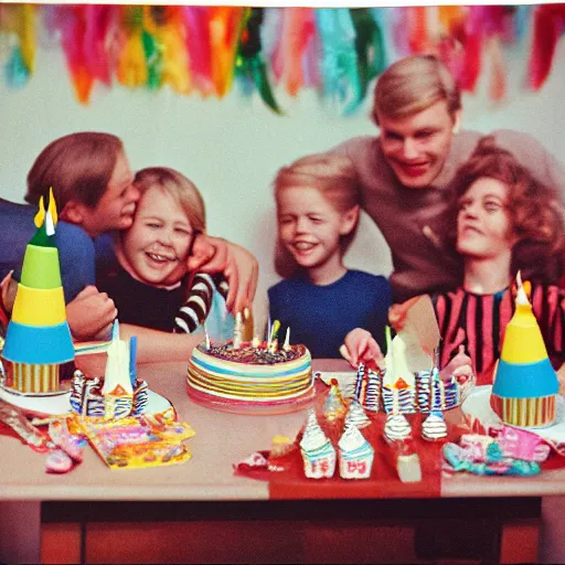 Prompt: analog photograph of a birthday party, nostalgic photography, 8 0's, home, family, photorealistic, detailed, sharp, professional, smooth