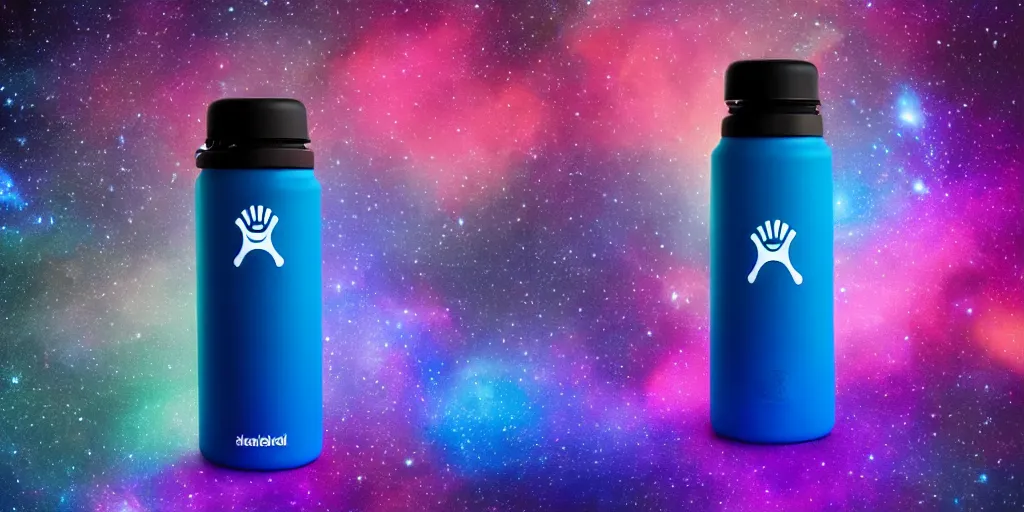 Image similar to hydro Flask, space, galaxy, glow, neon, closeup,