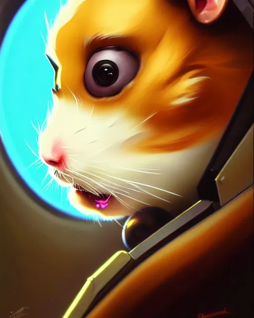 Prompt: wrecking ball the hamster from overwatch, character portrait, portrait, close up, highly detailed, intricate detail, amazing detail, sharp focus, vintage fantasy art, vintage sci - fi art, radiant light, caustics, by boris vallejo