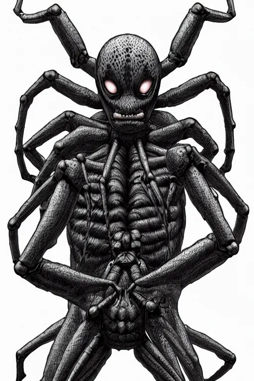 Image similar to spider humanoid figure monster, symmetrical, highly detailed, digital art, sharp focus, trending on art station, kentaro miura manga art style