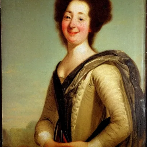 Prompt: portrait of a young woman with a happy face in the year 1730 by Enoch Seeman the Younger