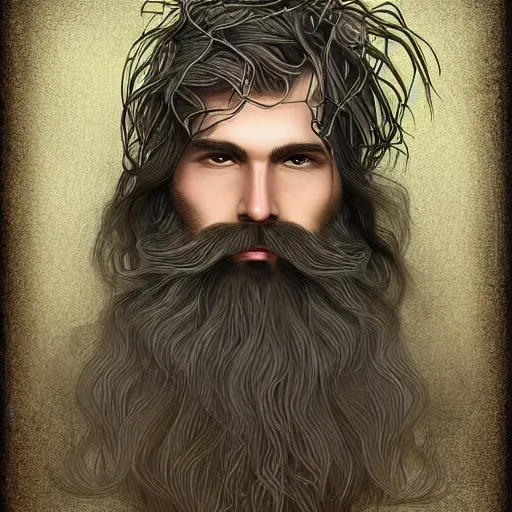 Prompt: bearded male druid gray skin with vines as hair detailed fantasy digital art