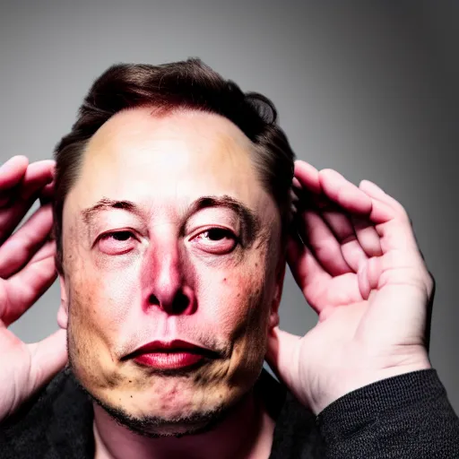 Image similar to a man who is covering his ears from a very loud noise, pained expression, elon musk, photography, 4 k