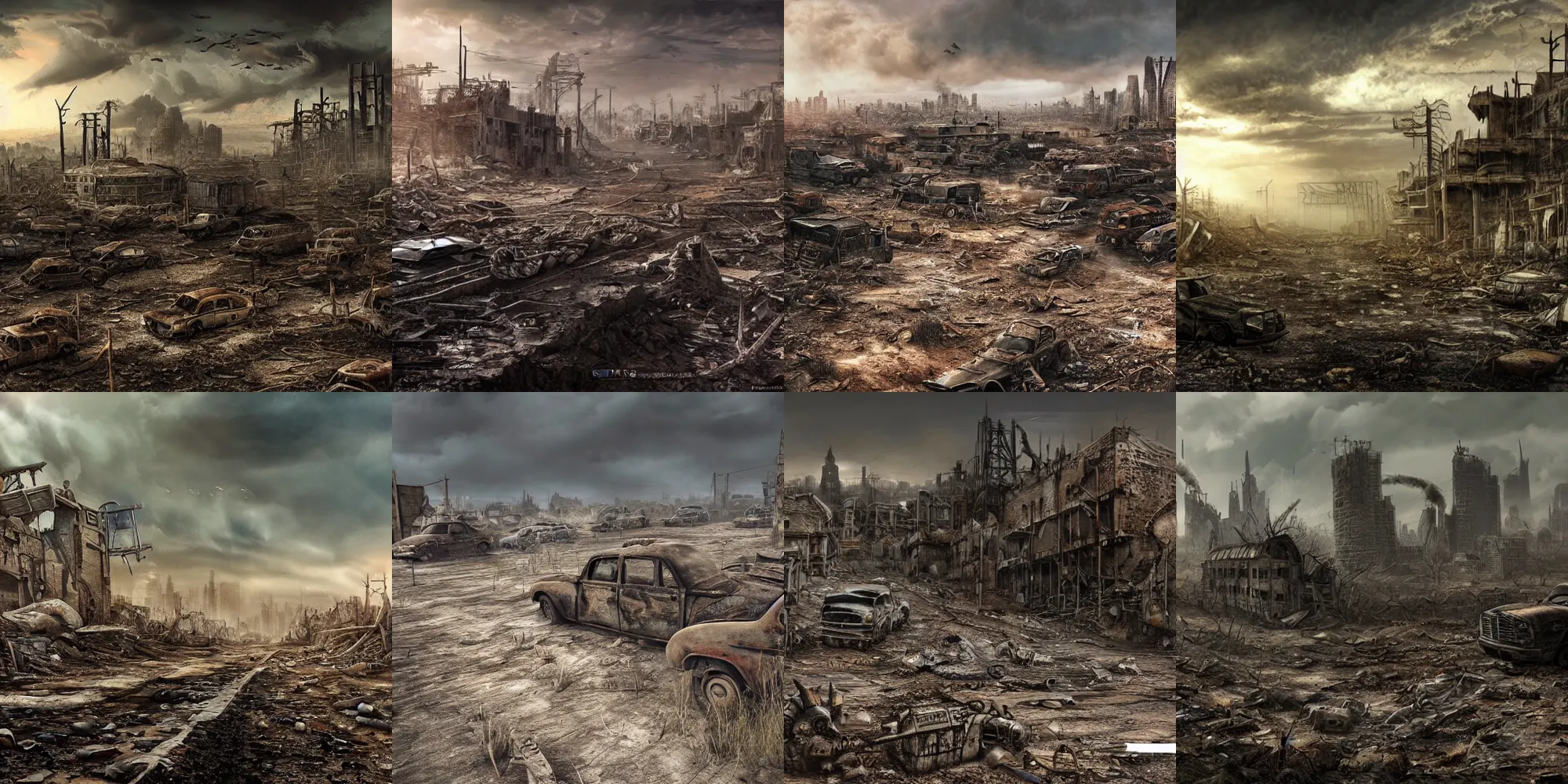 Prompt: apocalyptic wasteland, highly detailed, ultra realistic, landscape