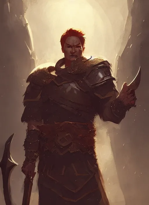 Image similar to illustration of conan o'brien as a dnd paladin with big muscles, by greg rutkowski artstation