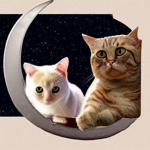 Image similar to a picture of a cat as fat as a moon, the cat is about to eat a spaceship