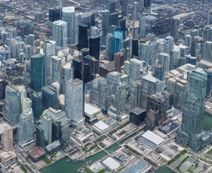 Prompt: 4 k hd, high detail photograph of toronto, shot with sigma f / 4. 2, 2 5 0 mm sharp lens, wide shot, volumetric lighting, isometric view, highly detailed texture render, unreal engine