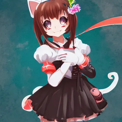 Image similar to anime cat girl in a maid costume, digital art, sharp focus, artstation, HD