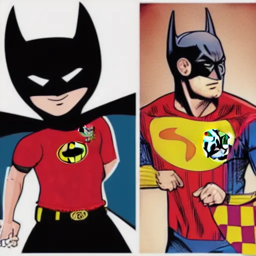 Prompt: comic book artwork of Cristiano Ronaldo as batman and Messi as Robin