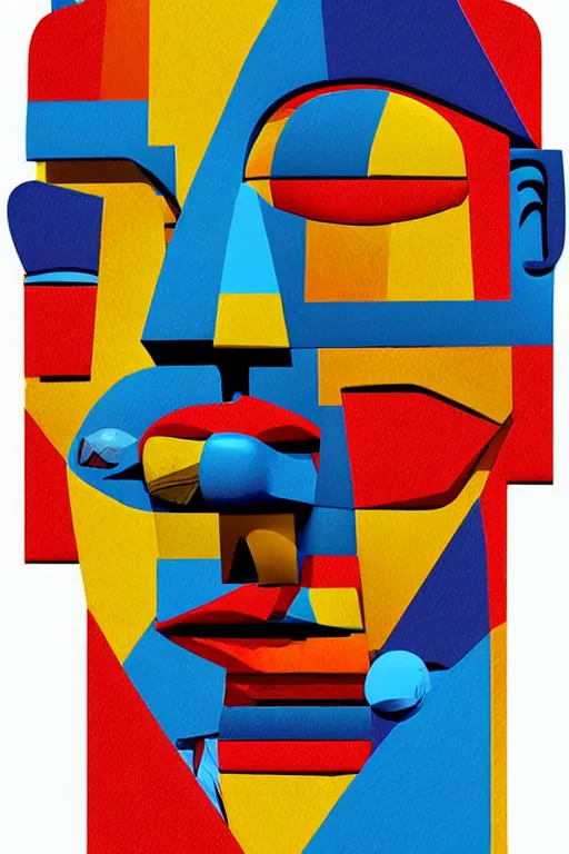 Image similar to cubist moai statue cutout digital illustration cartoon colorful beeple