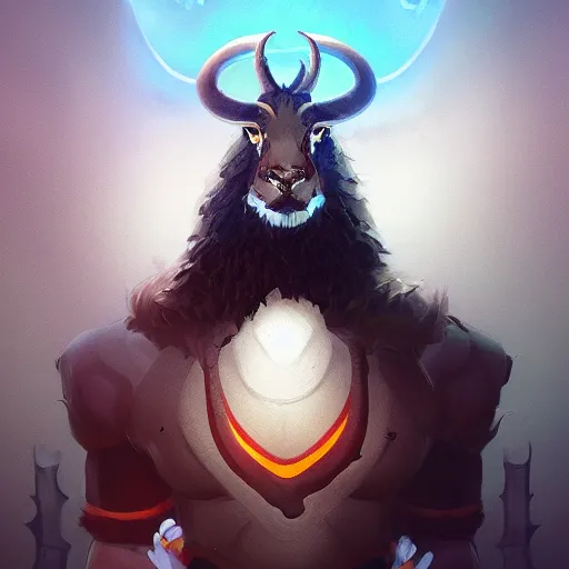 Prompt: Portrait of an antropomorphic ram warrior, long ram horns and dark brown goatee, fierce and wild look, mattepainting concept Blizzard pixar maya engine on stylized background splash comics global illumination lighting artstation lois van baarle, ilya kuvshinov, rossdraws