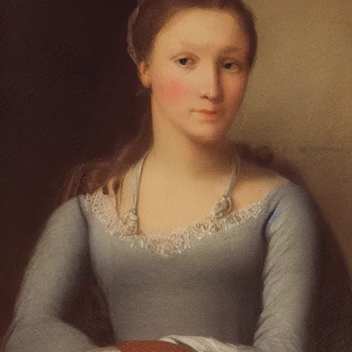 Prompt: portrait of a young woman sitting by Thomas Lawerance, high quality, highly detailed, single face, beautiful, symmetry, romanticism