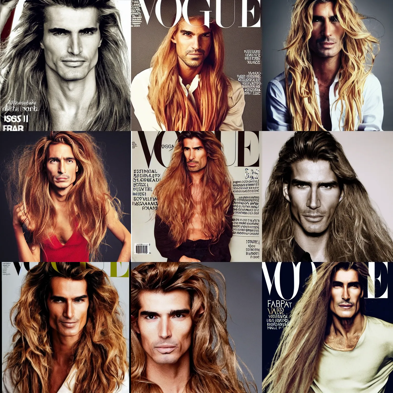 Prompt: fabio, delicious spaghetti hair, vogue, award winning photo