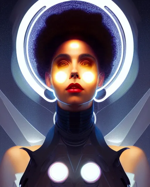 Prompt: symmetry portrait of poly styrene, sci - fi, tech wear, glowing lights intricate, elegant, highly detailed, digital painting, artstation, concept art, smooth, sharp focus, illustration, art by artgerm and greg rutkowski and alphonse mucha