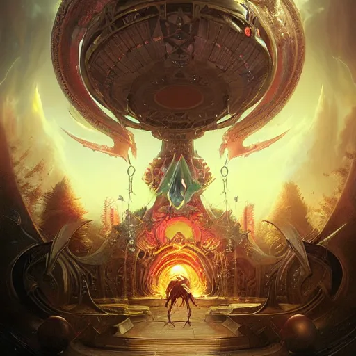 Image similar to ultradetailed satanic stargate opening synthwave portal to insanity dimension by peter mohrbacher and emmanuel shiu and martin johnson heade and bastien lecouffe - deharme