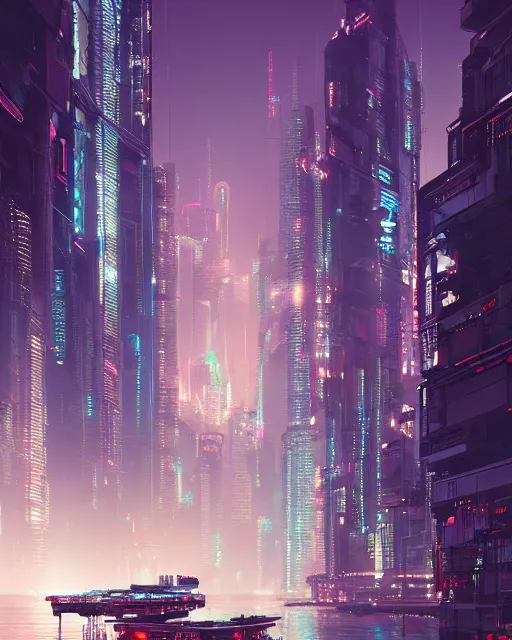 Image similar to cyberpunk city on a floating island at night by wlop, key visual, high detail, digital art