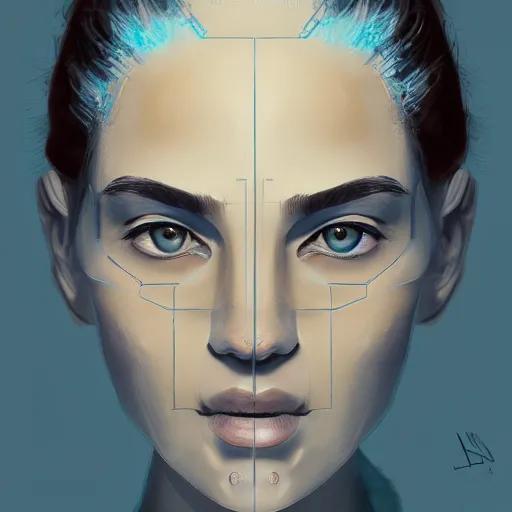 Image similar to concept art of scifi scientist by jama jurabaev, brush stroke, trending on artstation, upper half portrait, symmetry, headpiecehigh quality, extremely detailed