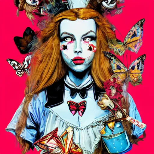 Prompt: alice in wonderland, by sandra chevrier and phillipe druillet, trending on artstation hq, deviantart, pinterest, 4 k uhd image