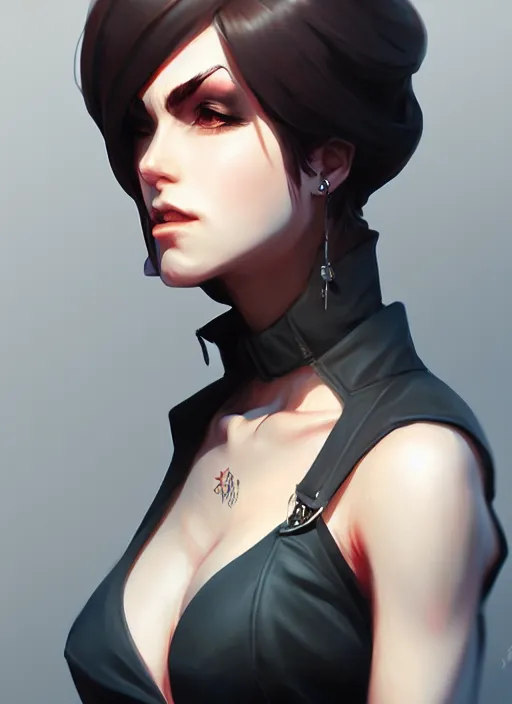 Image similar to female mafia boss, wide angle view, highly detailed, artgerm, cushart krenz, trending on artstation, soft light, sharp focus, illustration, character design, concept art