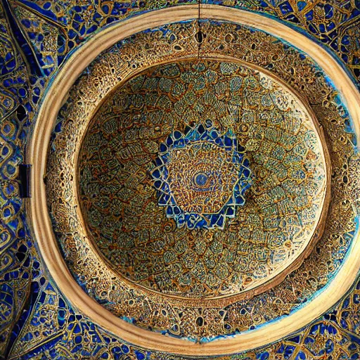 Image similar to photo of the ceiling of a muslim mosque iran. intricate. extremely detailed. 35mm 4k trending on flickr